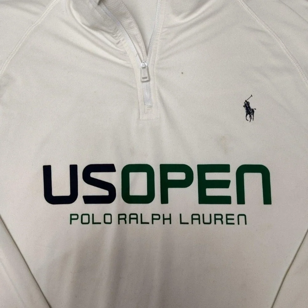 Polo Ralph Lauren Pullover‎ Mens XL White US Open Golf Mock Neck 1/4 Zip Tennis